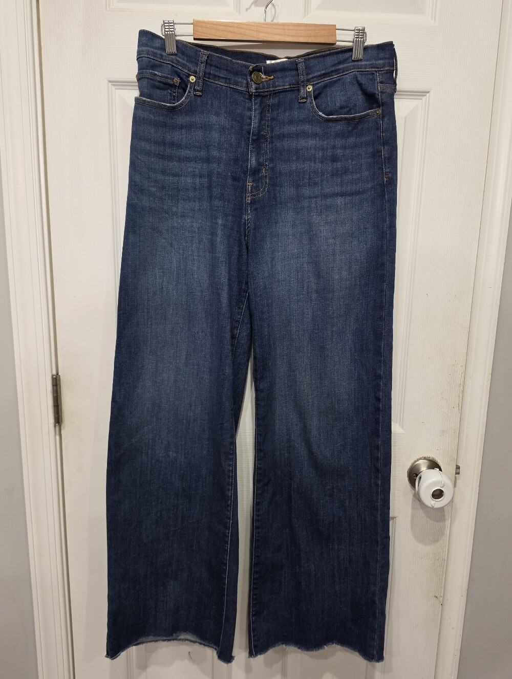 FRAME Aspire Raw After High-Rise Full Length Wide Leg Jeans Size 30 Dark Wash
